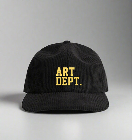 "Black Hat Graphic Tee - 'Art Dept' Design - A stylish graphic tee featuring a red hat with the words 'Art Dept', perfect for art lovers and enthusiasts. Show your appreciation for the art department with this unique design.