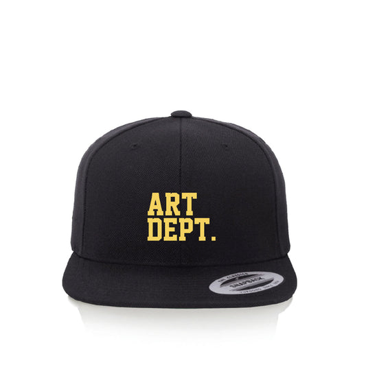 Art department Black snap back Hat. Front View.